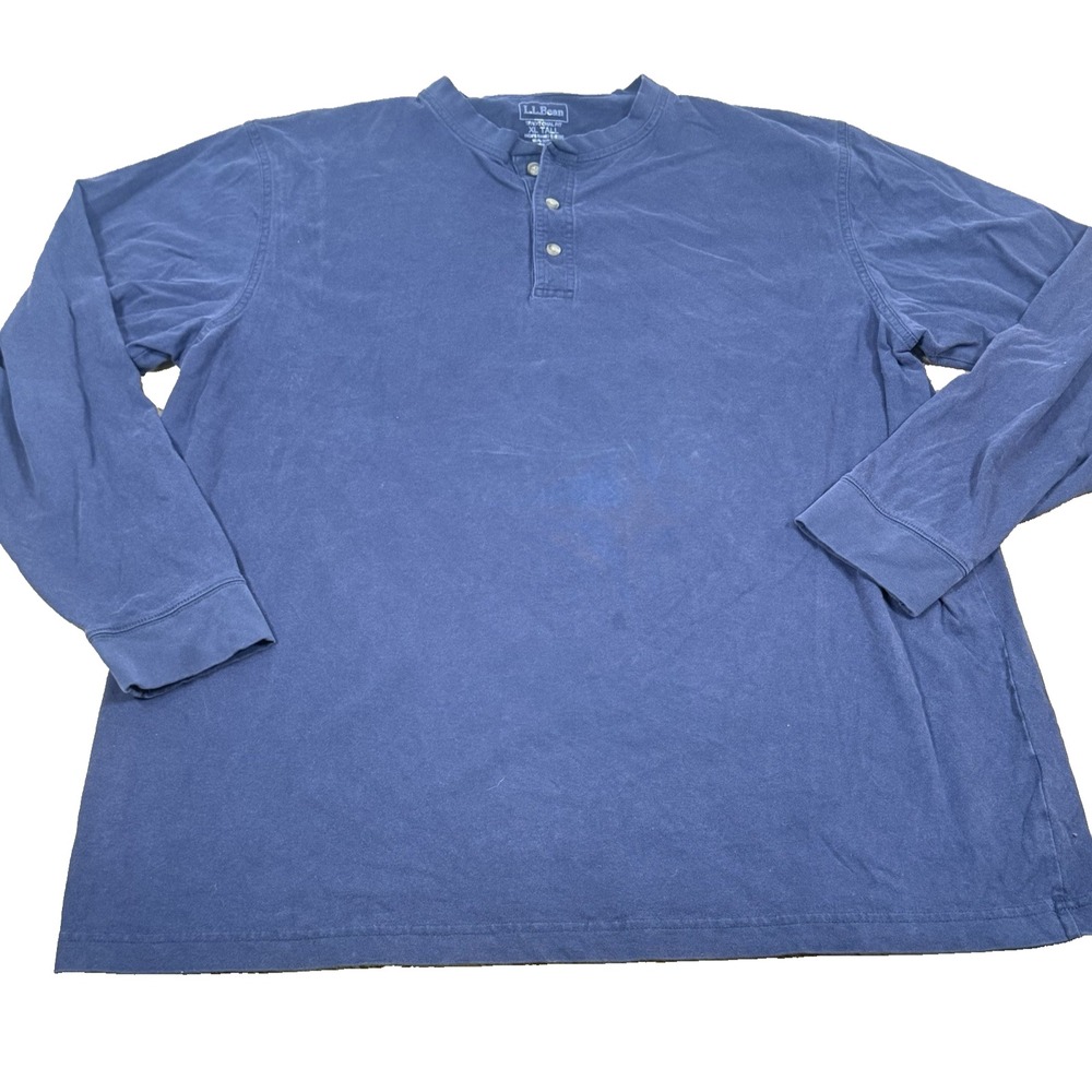 L.L. Bean XL Tall Henley Long Sleeve Shirt Navy Blue Cotton Traditional Fit
